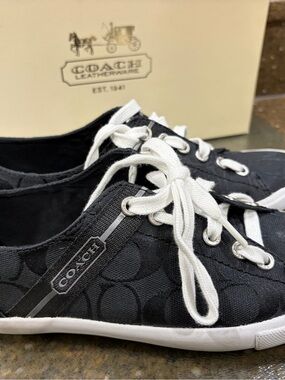Coach Black Signature Canvas Sneakers with White Laces